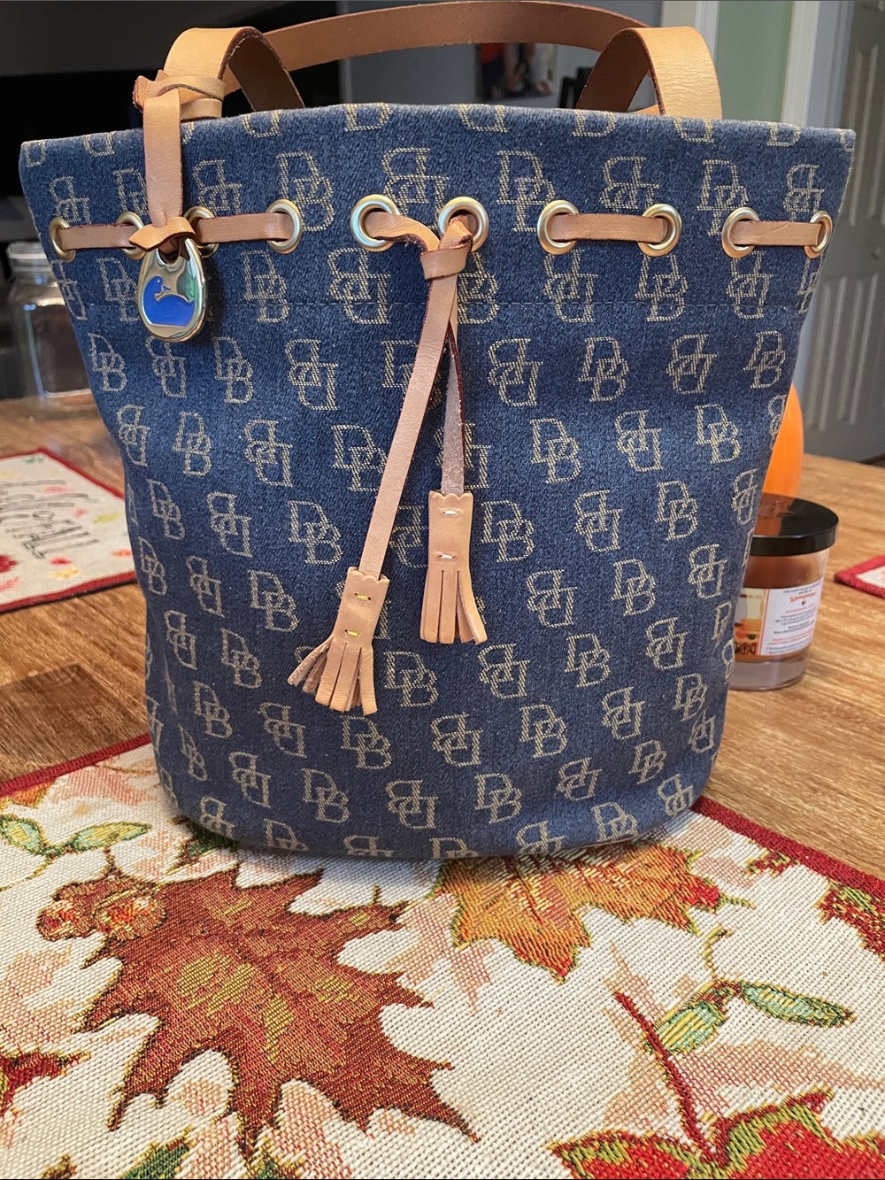 Dooney & Bourke Monogram Tote with Tan Leather Trim